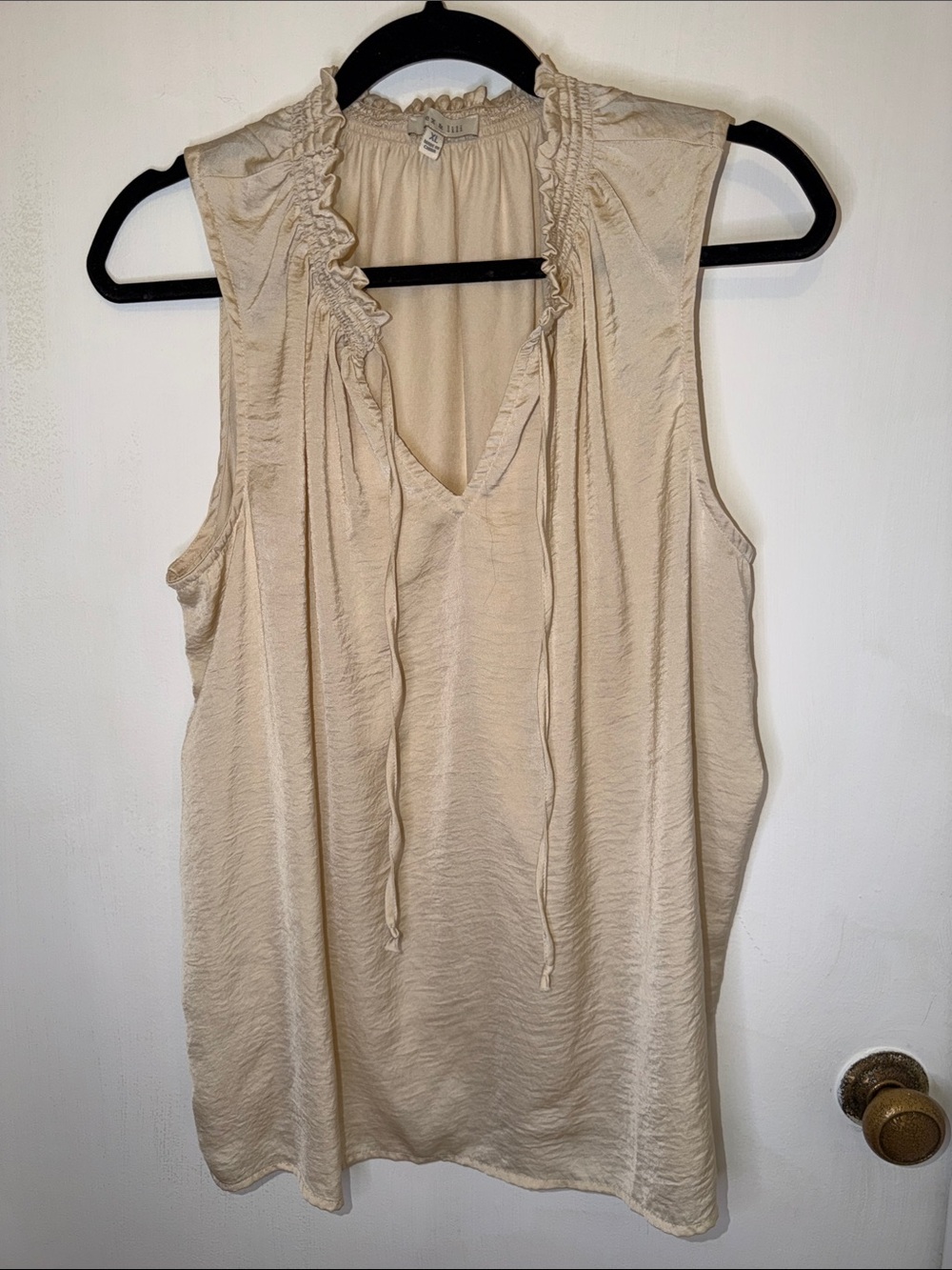 Ruffle-Trim Alex & Lilli V-Neck Sleeveless Camisole in Cream - Picture 10 of 11
